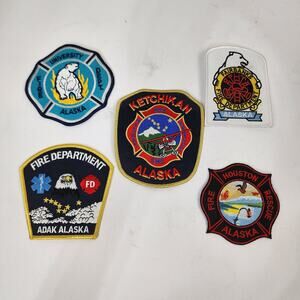 Lot of 5 Fire Dept Patches Alaska Ketchikan Adak University Houston Fairbanks